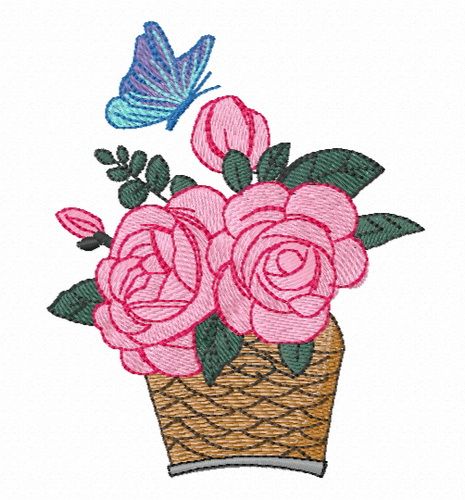 Basket of roses machine embroidery design