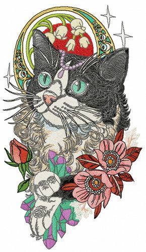 Rich black and white cat machine embroidery design