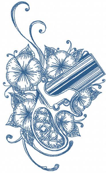 Flower gun sketch embroidery design