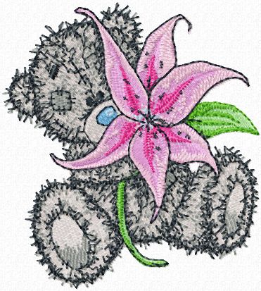Teddy Bear with lily machine embroidery design