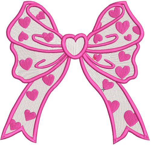 Bow with small hearts embroidery design