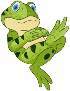 Resting green frog embroidery design