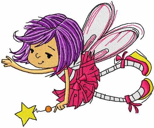 Little cute fairy with magic wand embroidery design
