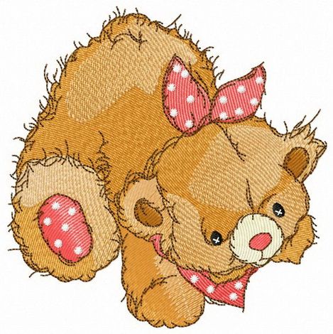 Teddy bear with polka dot bib machine embroidery design