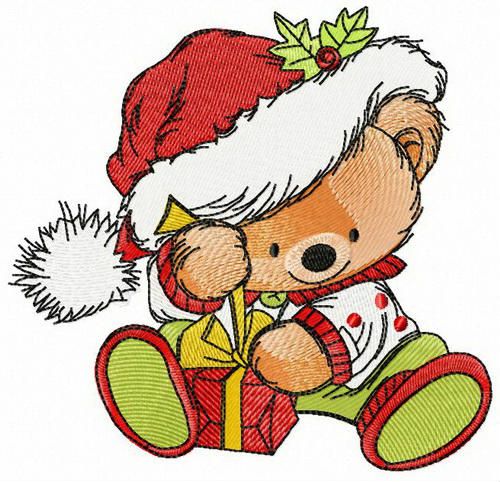 Santa's gift for teddy bear machine embroidery design