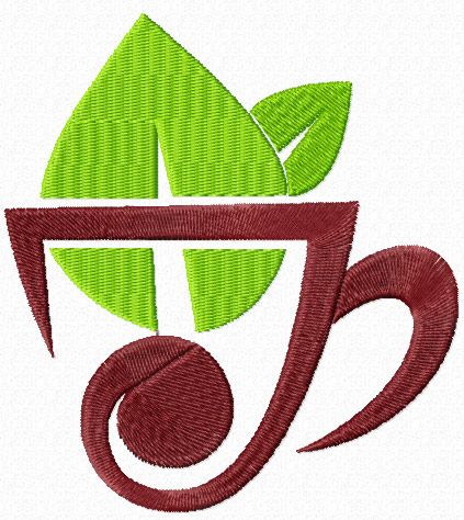Cup of green tea symbol free machine embroidery design