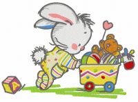 Baby bunny with toys embroidery design