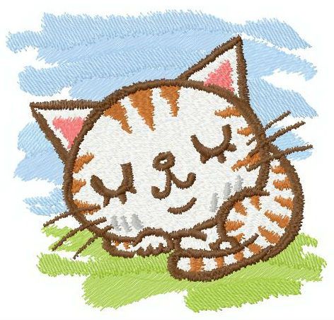 Sleeping kitten machine embroidery design