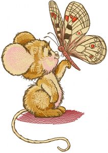 Mouse and butterfly embroidery design