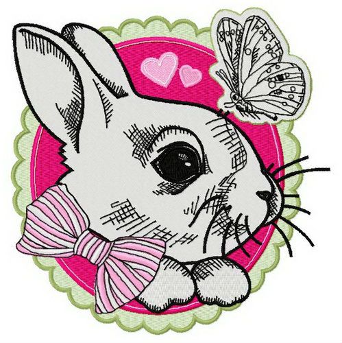 White bunny 2 machine embroidery design