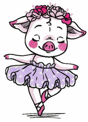 Piggy ballerina machine embroidery design