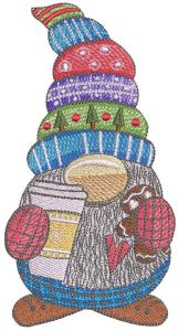 Dwarf with a cup of coffee and gingerbread embroidery design