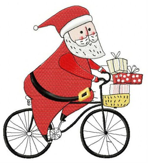 Santa cycling 3 machine embroidery design