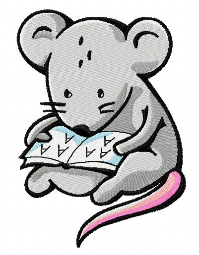 Tiny mouse reading machine embroidery design
