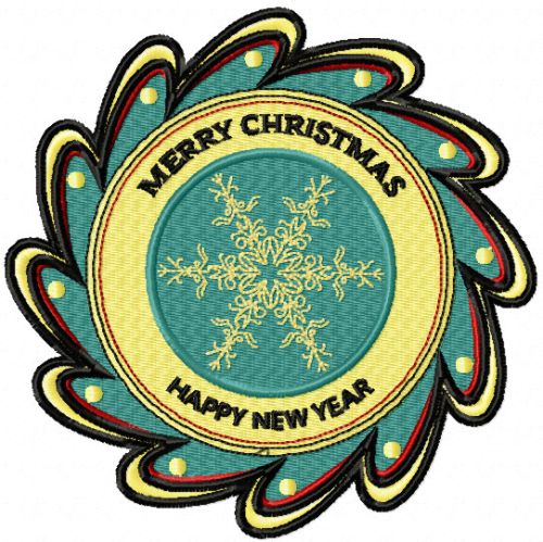 Merry Christmas badge machine embroidery design