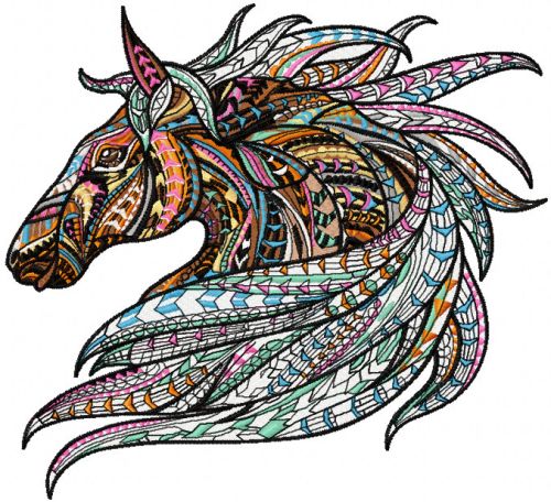 Mosaic horse machine embroidery design