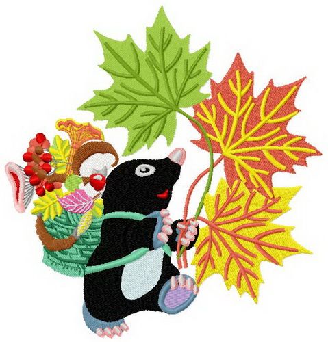Mole in autumn forest machine embroidery design
