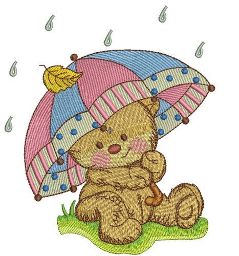 Teddy's rainy day machine embroidery design