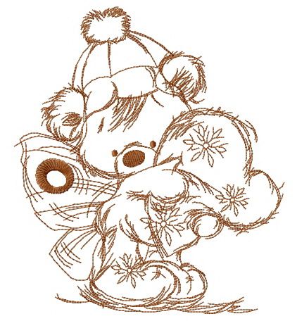 Christmas bear fairy with heart pillow one color machine embroidery design