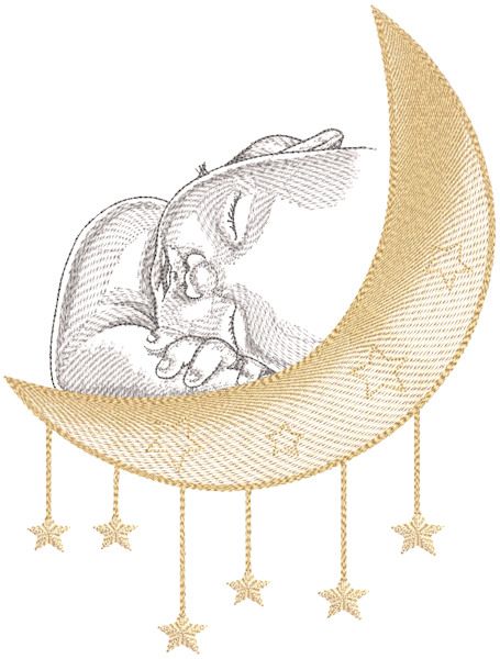 Baby sleeping on the golden crescent embroidery design