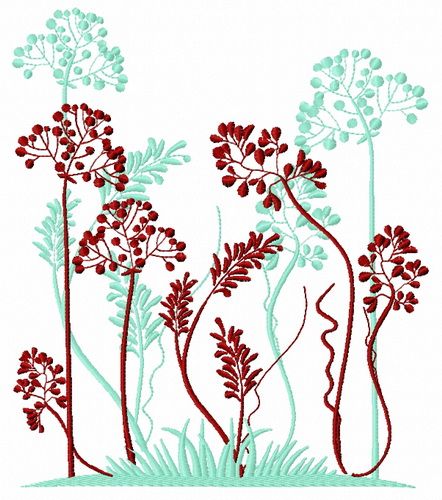 Grass and flowers machine embroidery design