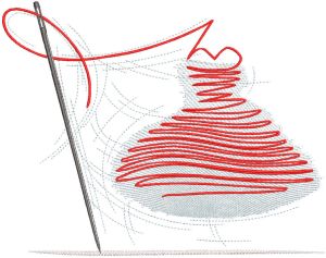 Sewing needle with a red thread embroidery design