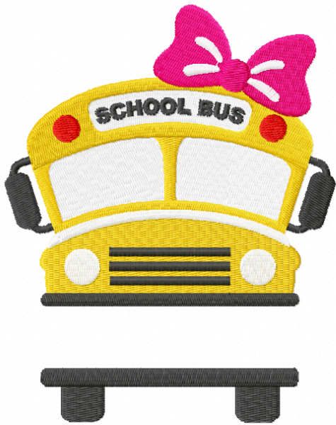 School bus with girl monogram embroidery design