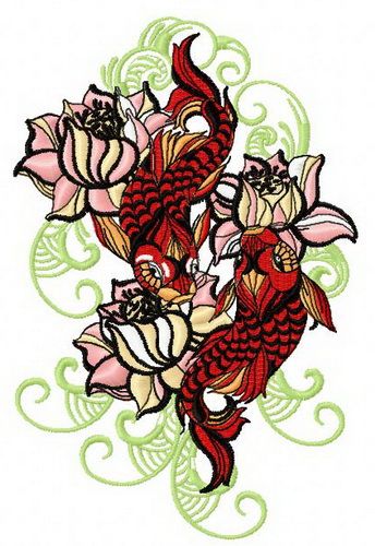 Water lilies and koi 2 machine embroidery design