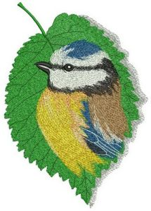 Tree leaf with birdie embroidery design