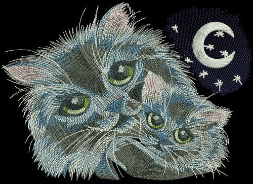 Cat's family at night machine embroidery design