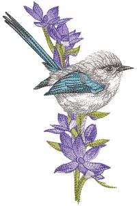 Bird in gentiana asclepiadea flower embroidery design