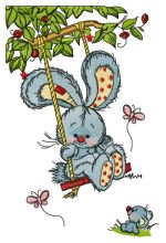 Bunny swinging on teeter 2 embroidery design
