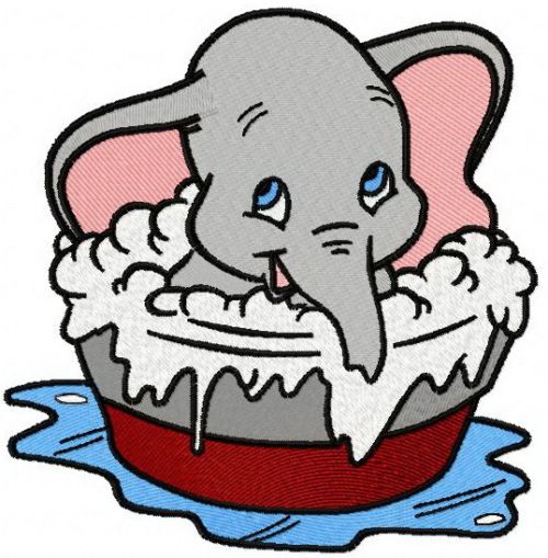 Dumbo taking a bath machine embroidery design