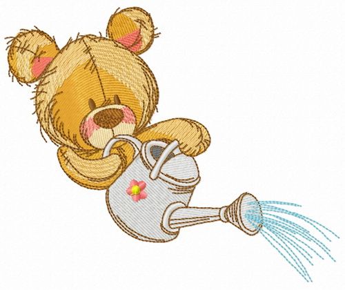 Teddy bear with watering can 11 machine embroidery design