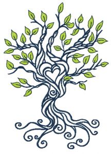Spring tree of love embroidery design
