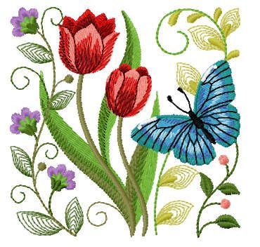 Tulip and butterfly free embroidery design