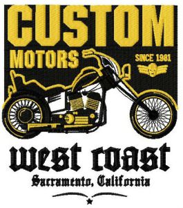 Custom Motors badge embroidery design
