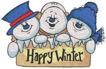Trio Snowmen happy winter embroidery design