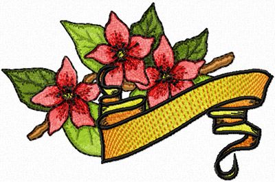 Peach Blossom with Banner machine embroidery design