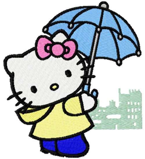 Hello Kitty Rainy Day machine embroidery design