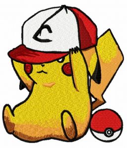 Pikachu in baseball cap embroidery design