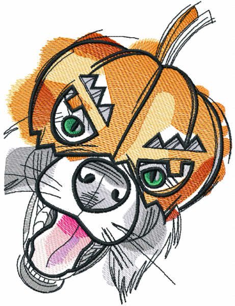 Pumpkin dog embroidery design