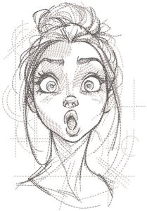 Surprised girl sketch embroidery design