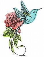 Kostenloses Stickdesign mit Kolibri und Rose