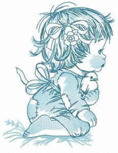 Girl and birds embroidery design