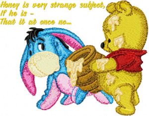 Baby Pooh and Eeyore with honey embroidery design