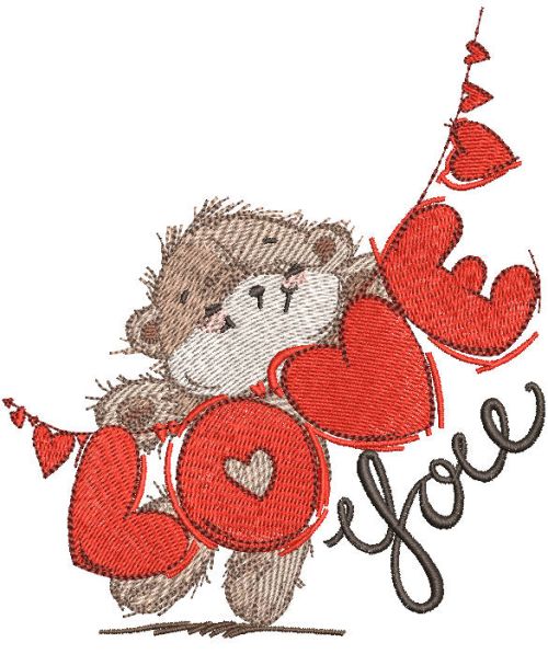Bear with LOVE garland embroidery design