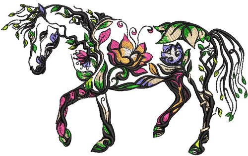 Floral horse embroidery design