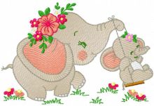Mother Elephant baby elephant embroidery design