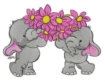 Elephants with bouquet for you machine embroidery design